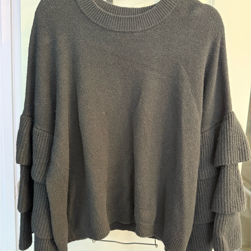 Women's Black Ruffled Sleeve Sweater